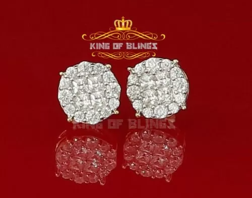 King of Bling's 925 Yellow Silver 0.96ct Cubic Zirconia Women's & Men's Hip Hop Flower Earrings