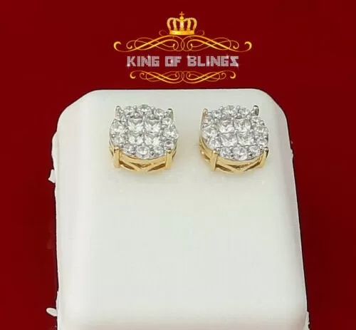 King of Bling's 925 Yellow Silver 0.96ct Cubic Zirconia Women's & Men's Hip Hop Flower Earrings