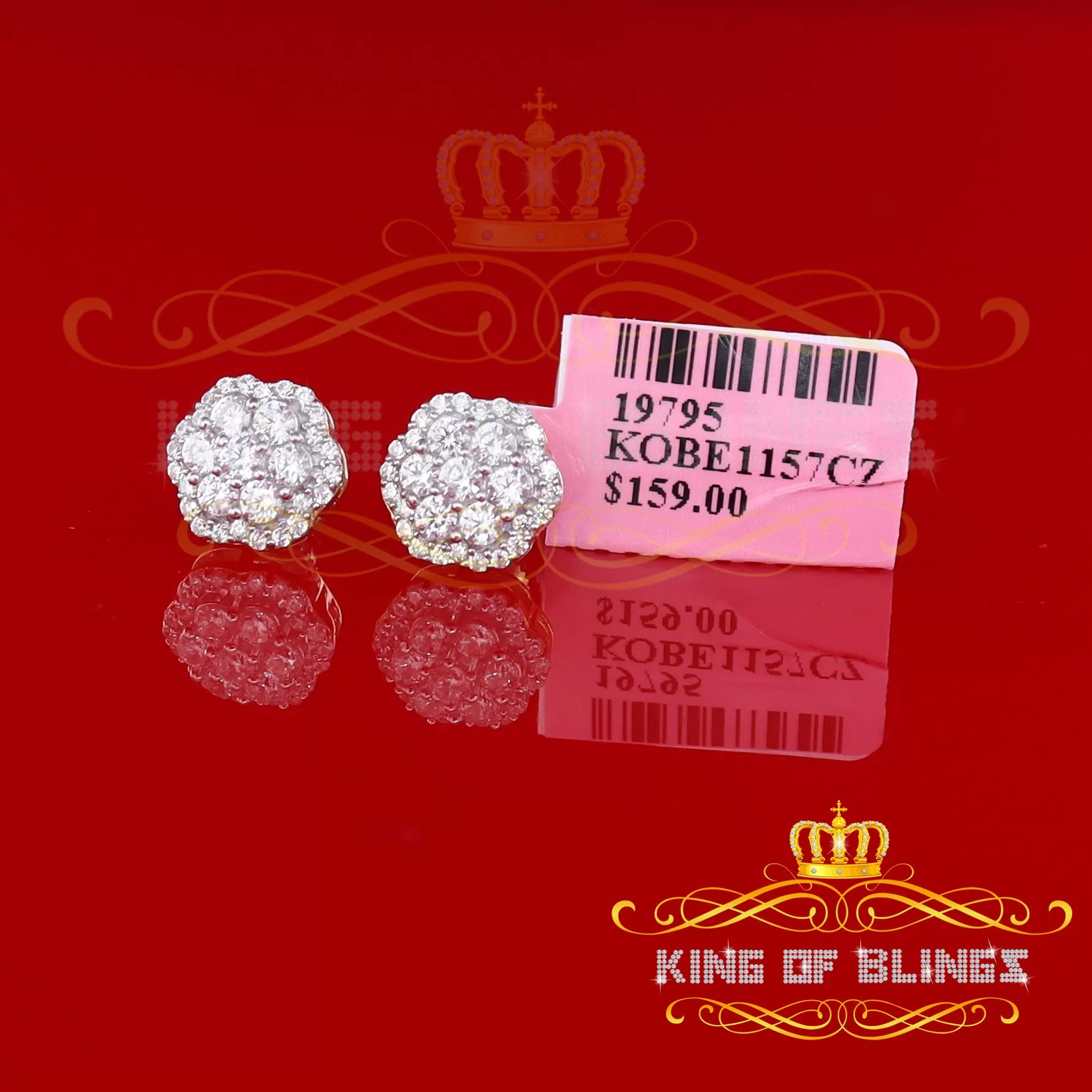 King of Bling's 925 Yellow Silver 1.74ct Cubic Zirconia Flower Earrings For Ladies / Gent's