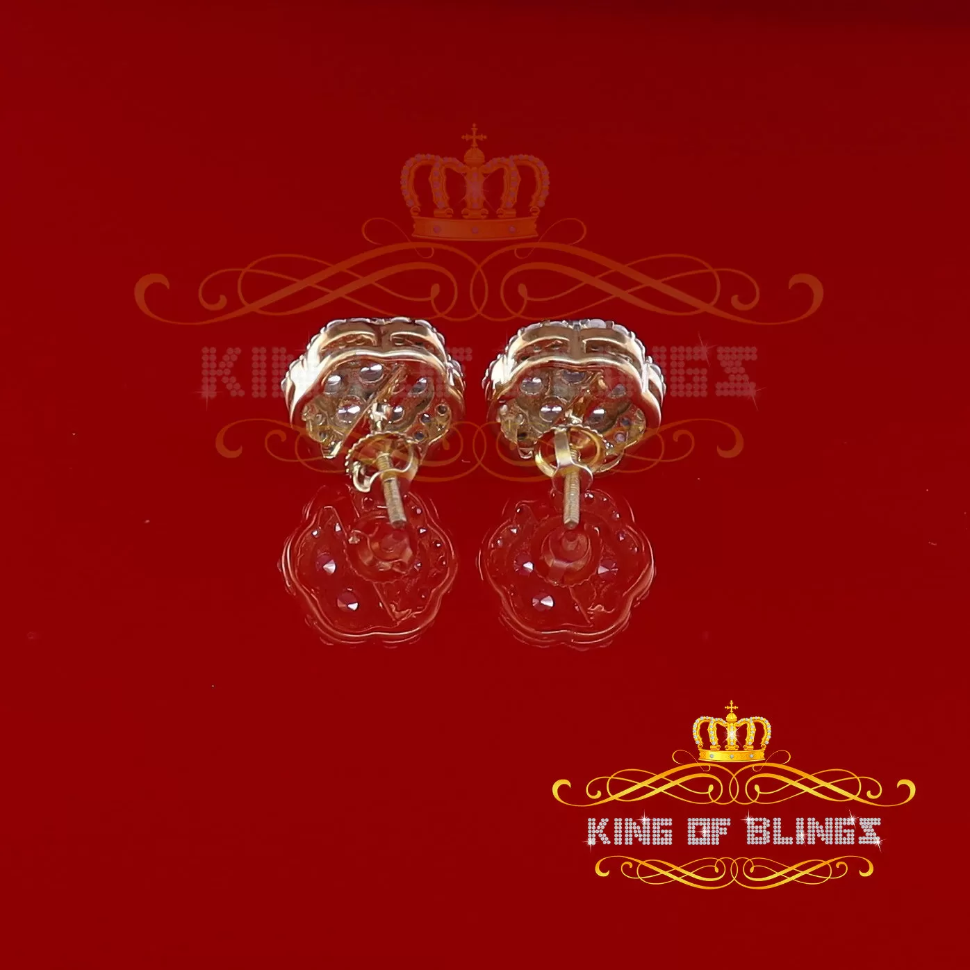 King of Bling's 925 Yellow Silver 2.7ct Cubic Zirconia Flower Fashion Women's & Men's Earrings