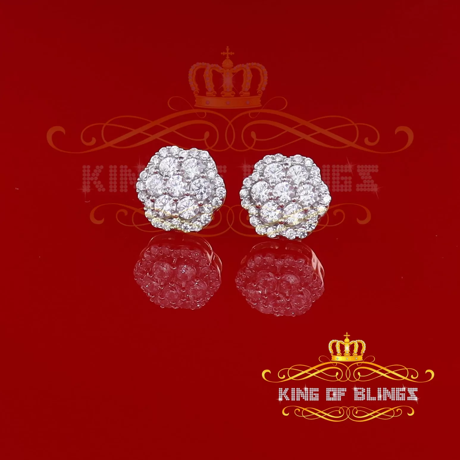 King of Bling's 925 Yellow Silver 2.7ct Cubic Zirconia Flower Fashion Women's & Men's Earrings