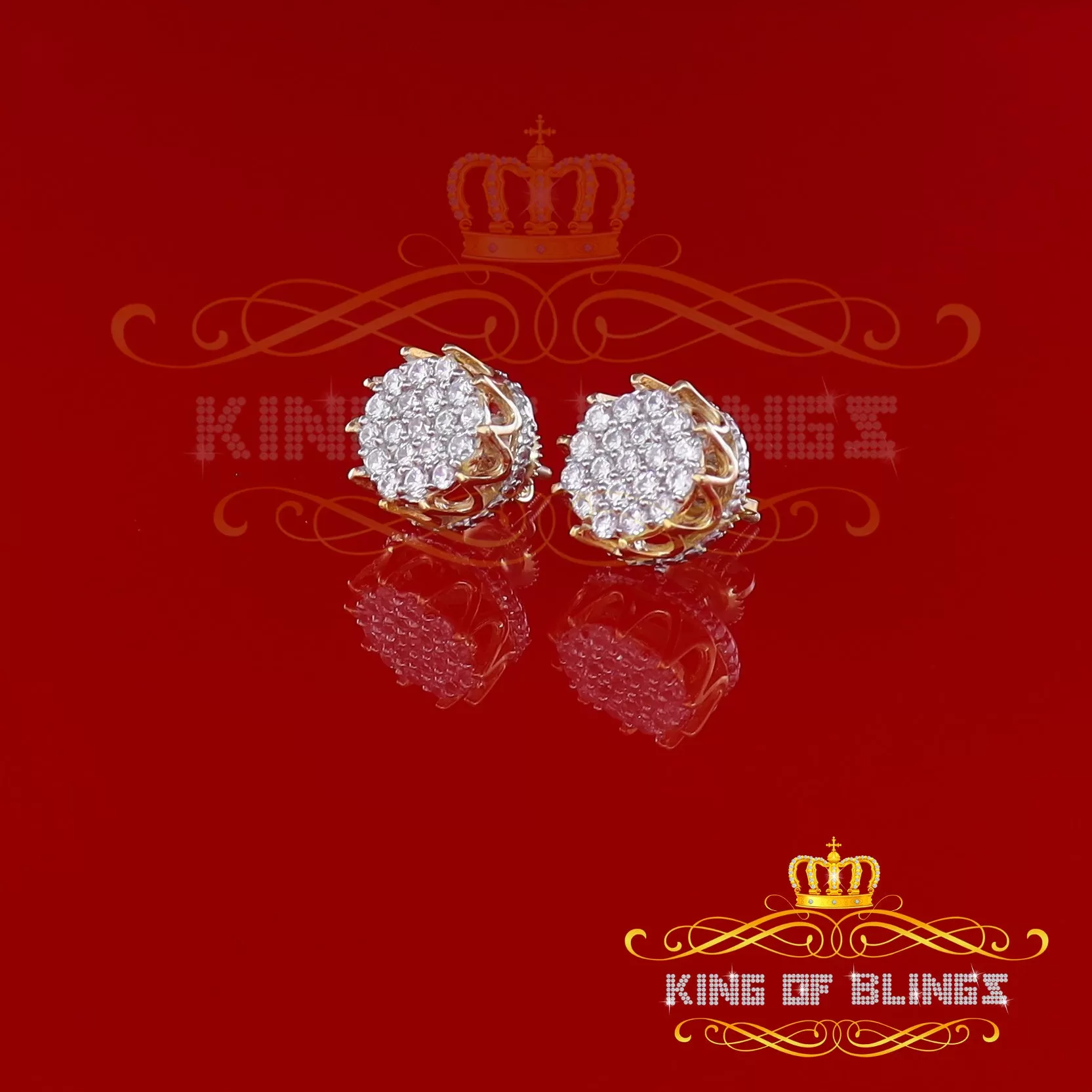 King of Bling's Hip Hop Yellow 925 Silver 2.04ct Cubic Zirconia Women's & Men's Floral Earrings