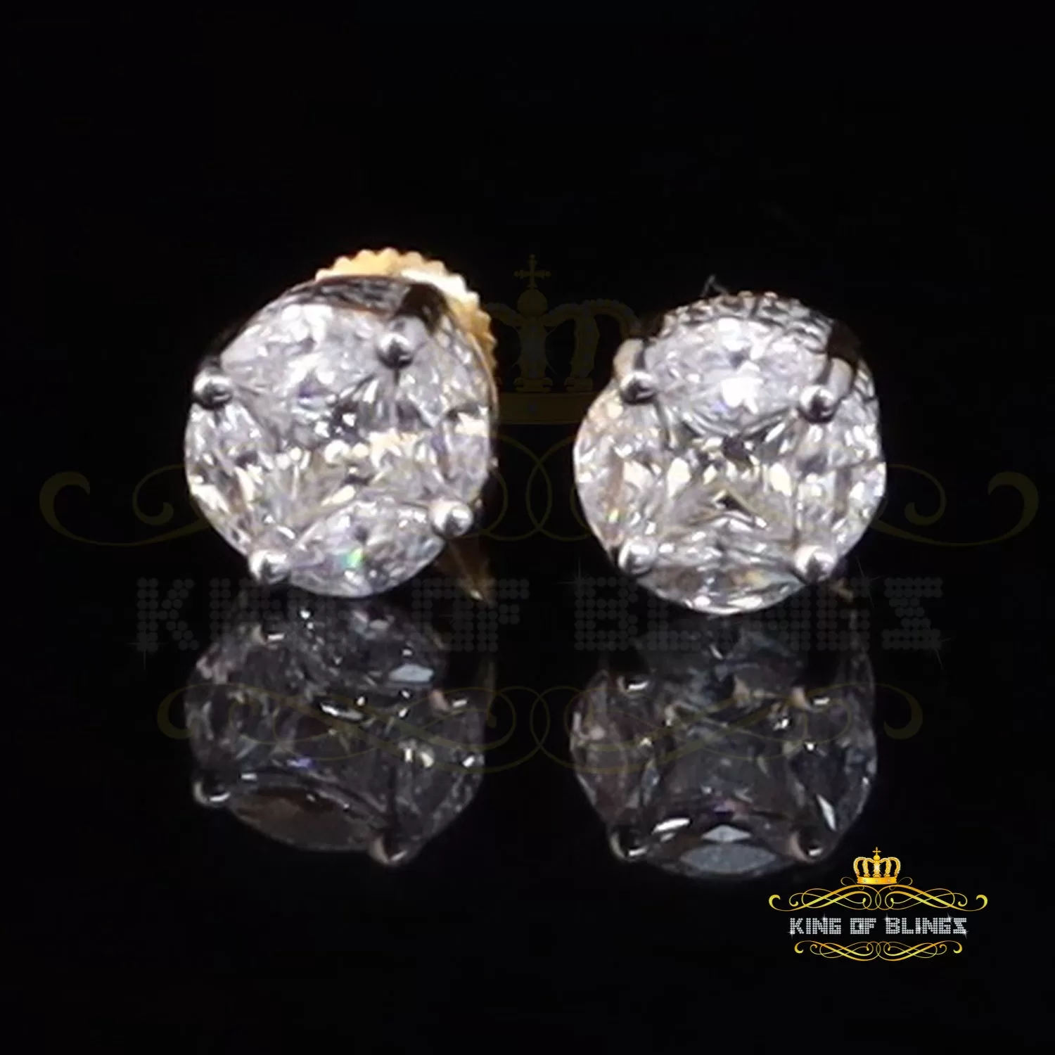 King of Bling's Yellow 1.43ct Sterling Silver Cubic Zirconia Round Earrings For Men's & Women's