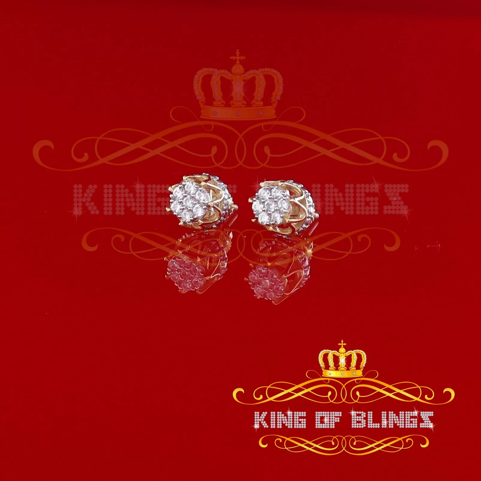 King of Bling's Yellow 925 Silver Sterling 0.36ct Cubic Zirconia Hip Hop Floral Women's Earrings