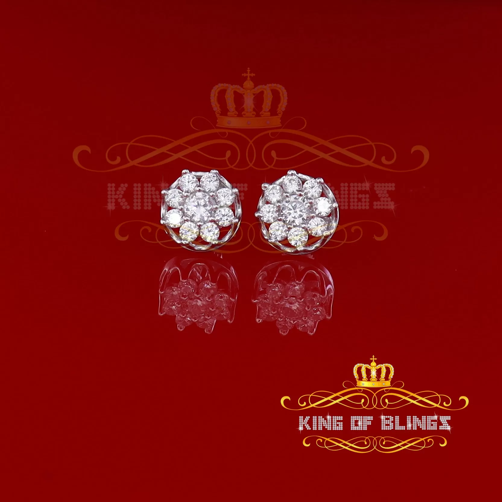 King of Blings- 3.20ct Cubic Zirconia 925 White Sterling Silver Hip Hop Flower Ladies Earrings