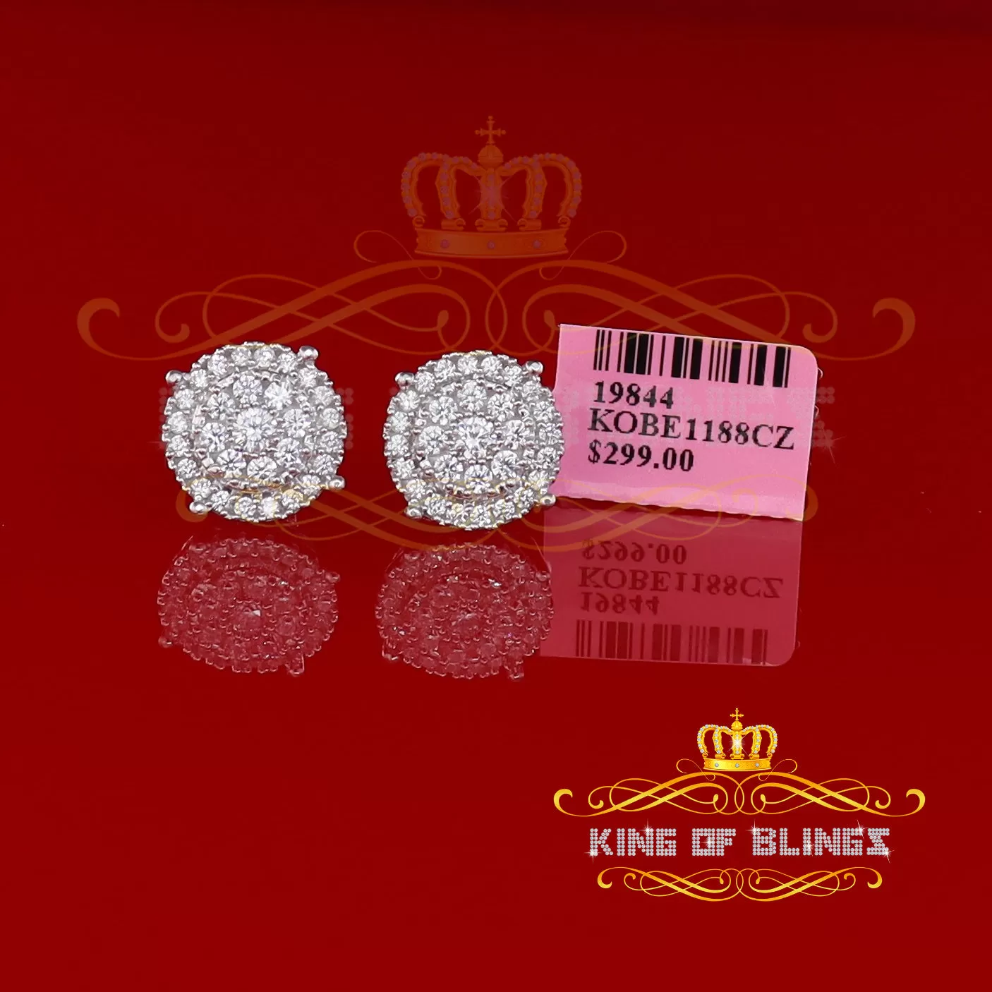 King of Blings- Aretes Para Hombre 925 White Silver 2.82ct Cubic Zirconia Round Women's Earrings