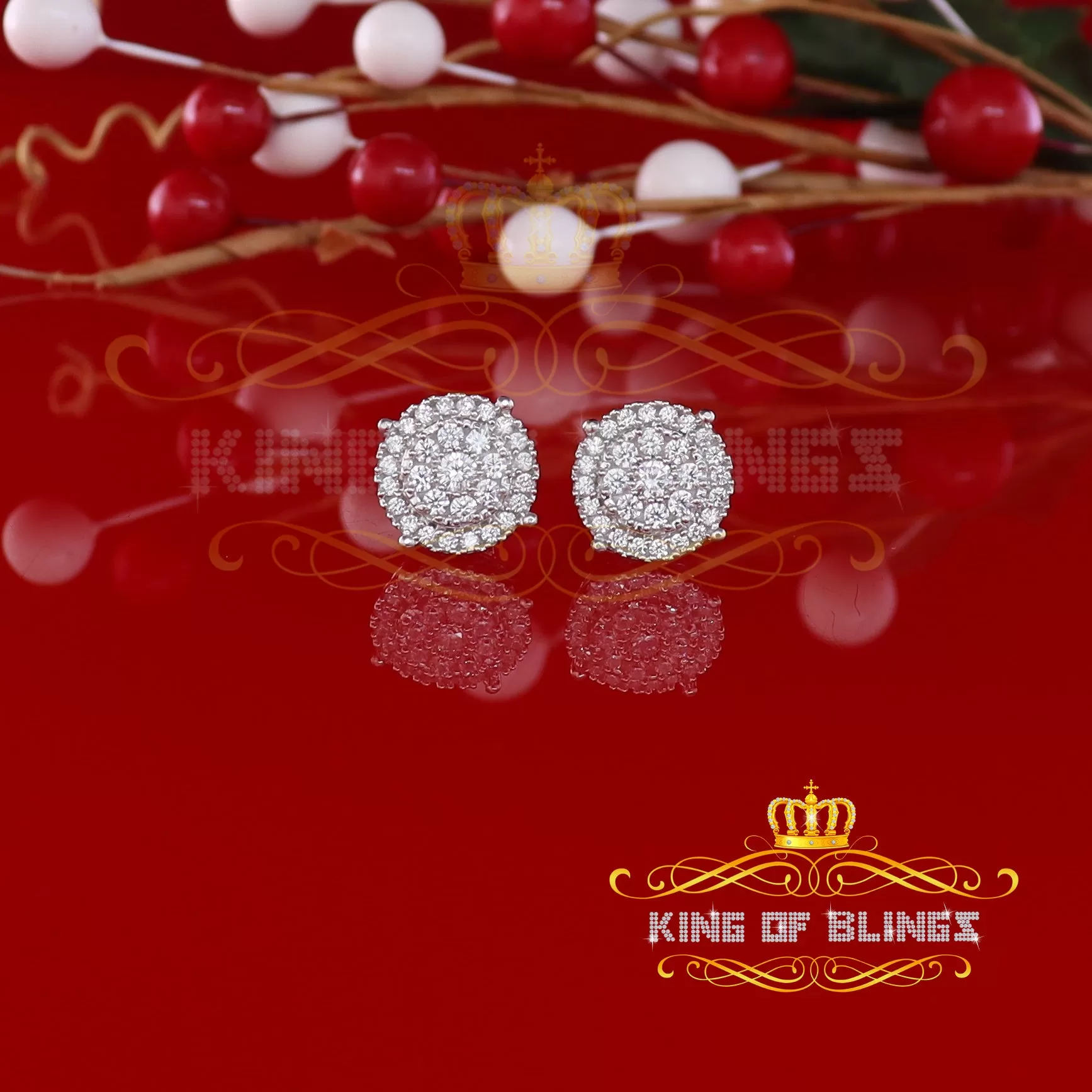 King of Blings- Aretes Para Hombre 925 White Silver 2.82ct Cubic Zirconia Round Women's Earrings