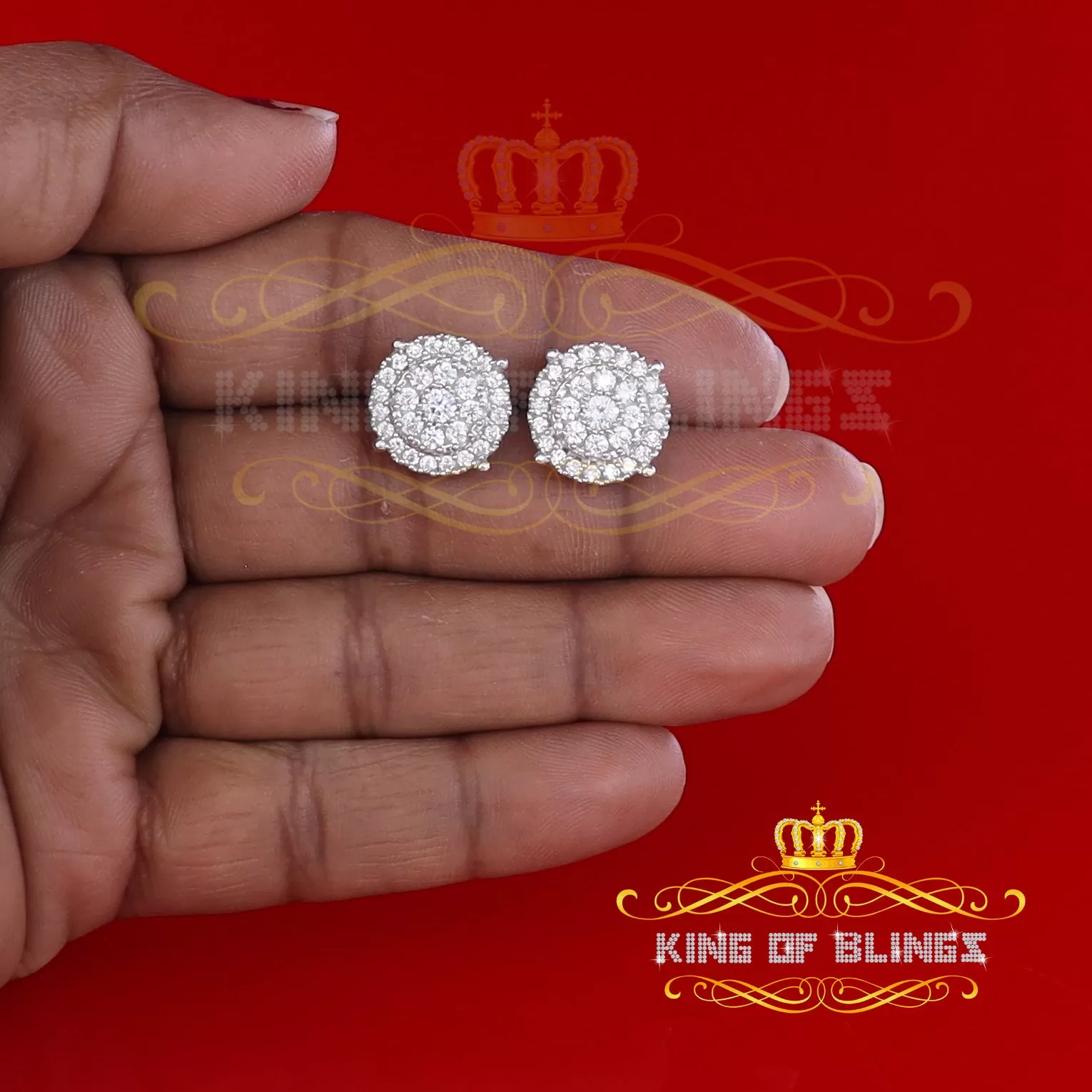 King of Blings- Aretes Para Hombre 925 White Silver 2.82ct Cubic Zirconia Round Women's Earrings