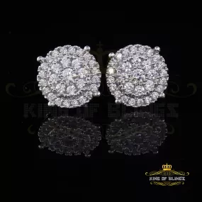 King of Blings- Aretes Para Hombre 925 White Silver 2.82ct Cubic Zirconia Round Women's Earrings