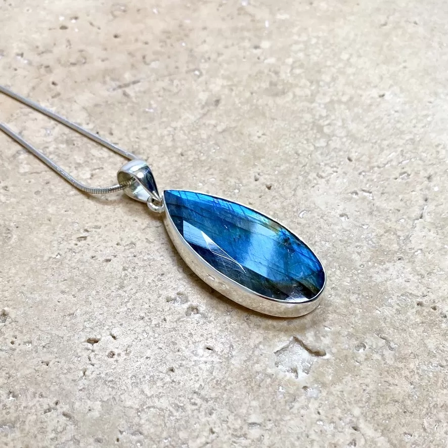 Labradorite Long Teardrop Pendant - Grace