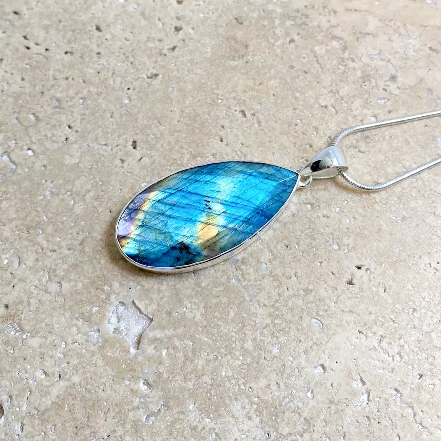 Labradorite Long Teardrop Pendant - Grace