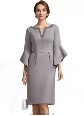 Lara Sheath/Column V-neck Knee-Length Stretch Crepe Mother of the Bride Dress With Beading STK126P0014928