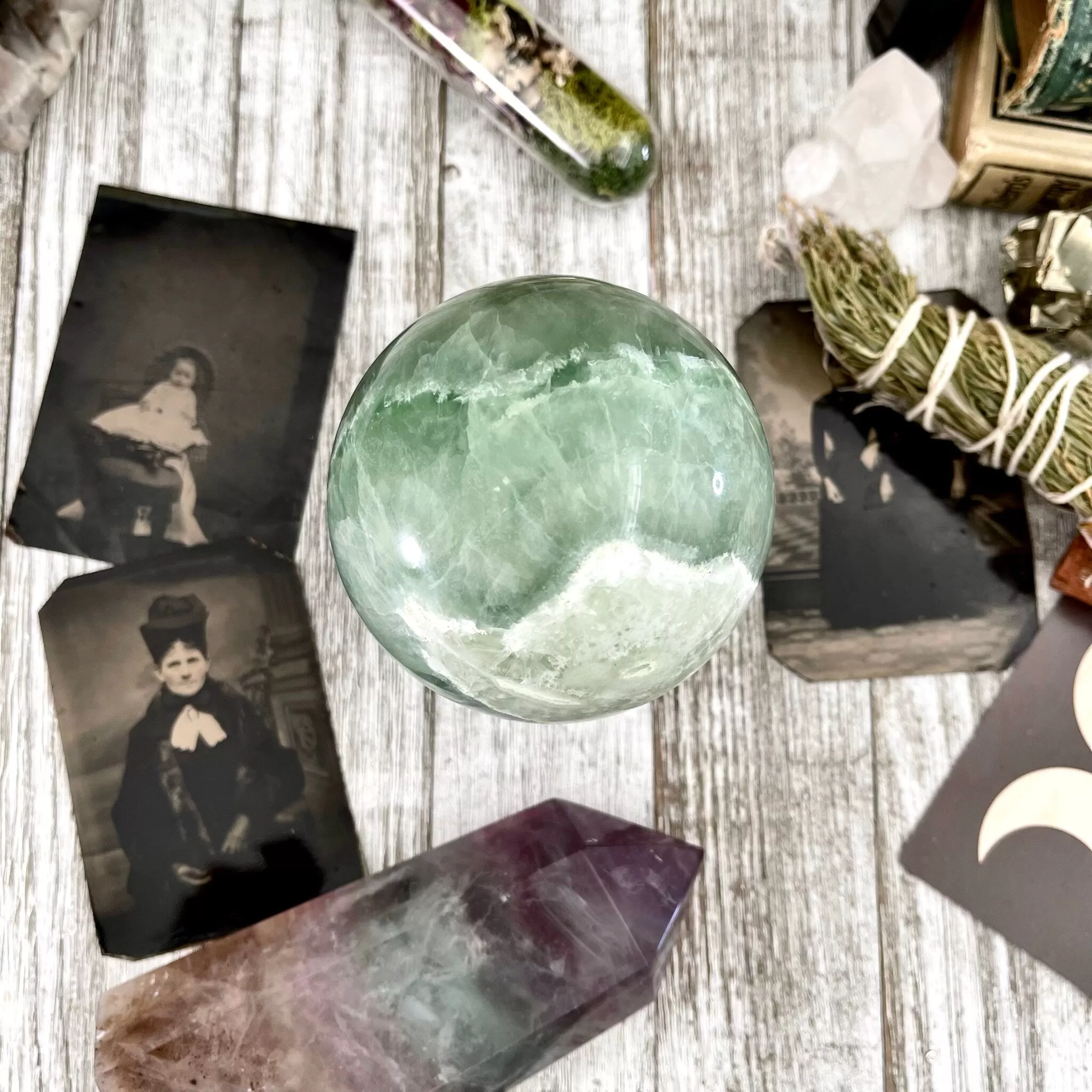 Large Green Fluorite Crystal Ball / FoxlarkCrystals