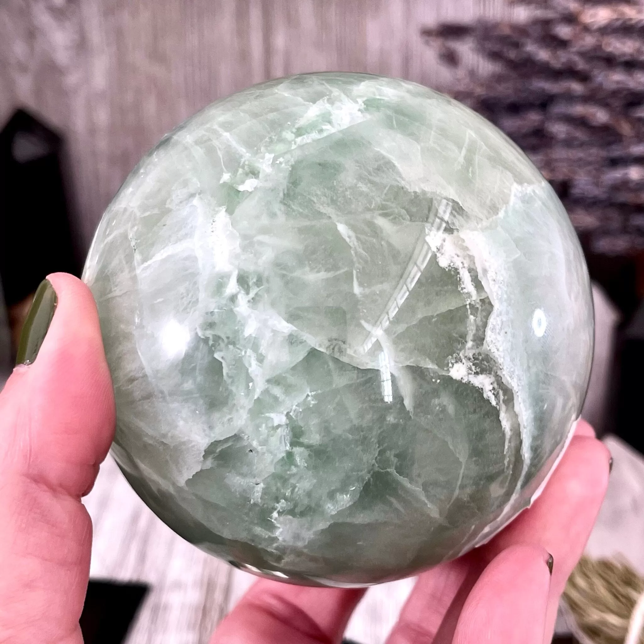 Large Green Fluorite Crystal Ball / FoxlarkCrystals