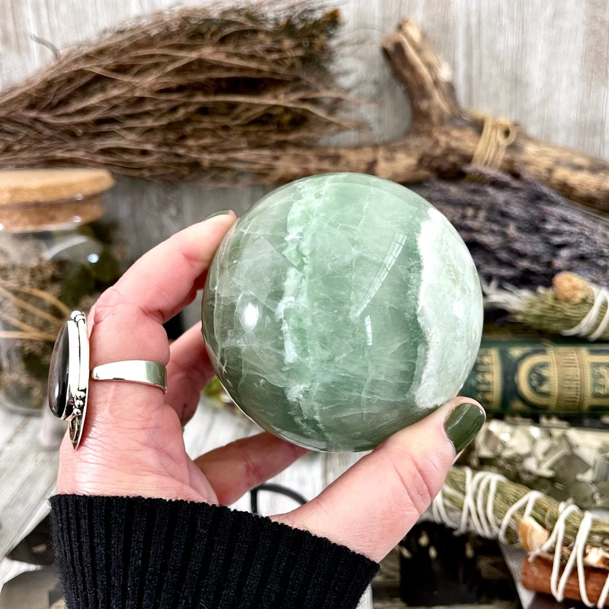 Large Green Fluorite Crystal Ball / FoxlarkCrystals