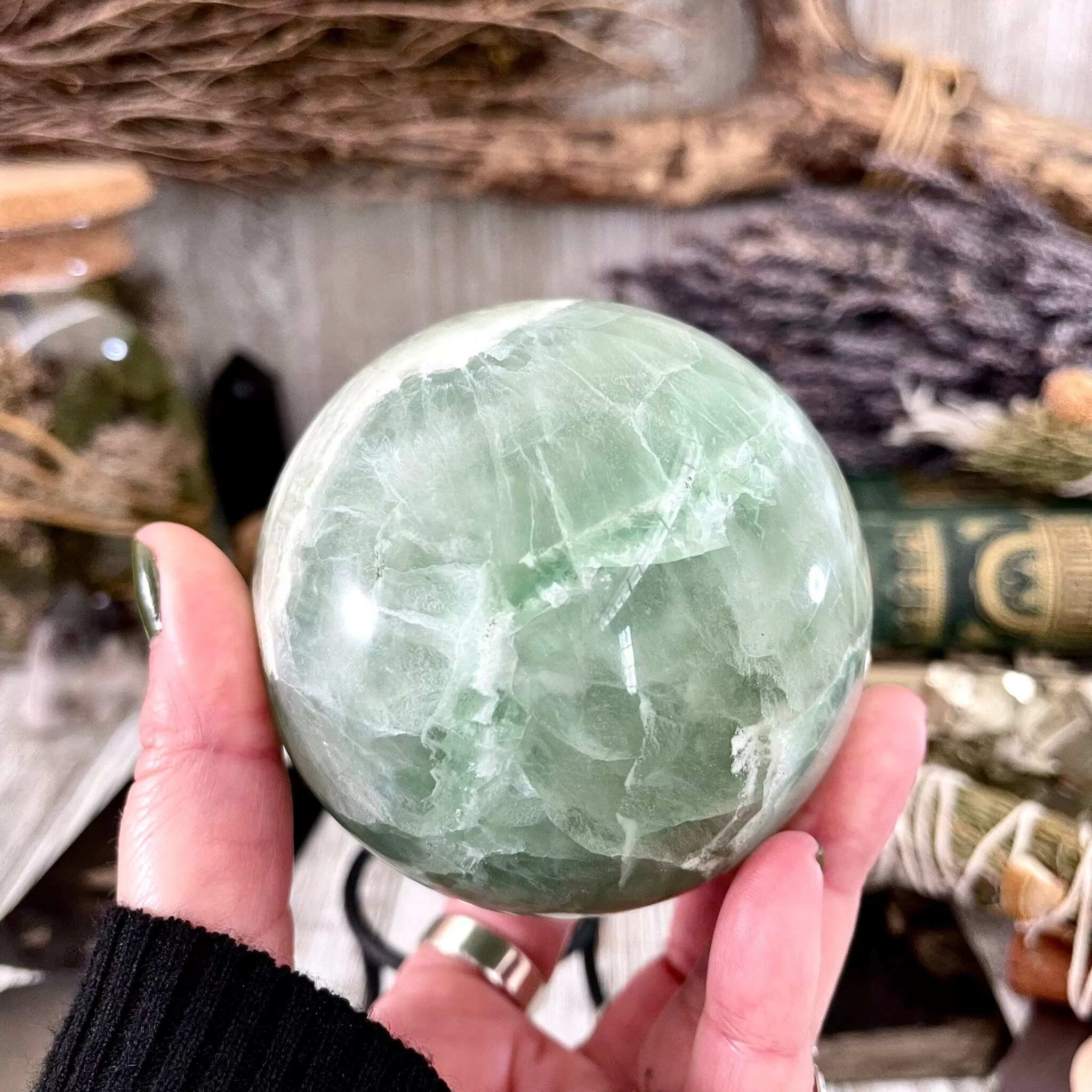 Large Green Fluorite Crystal Ball / FoxlarkCrystals