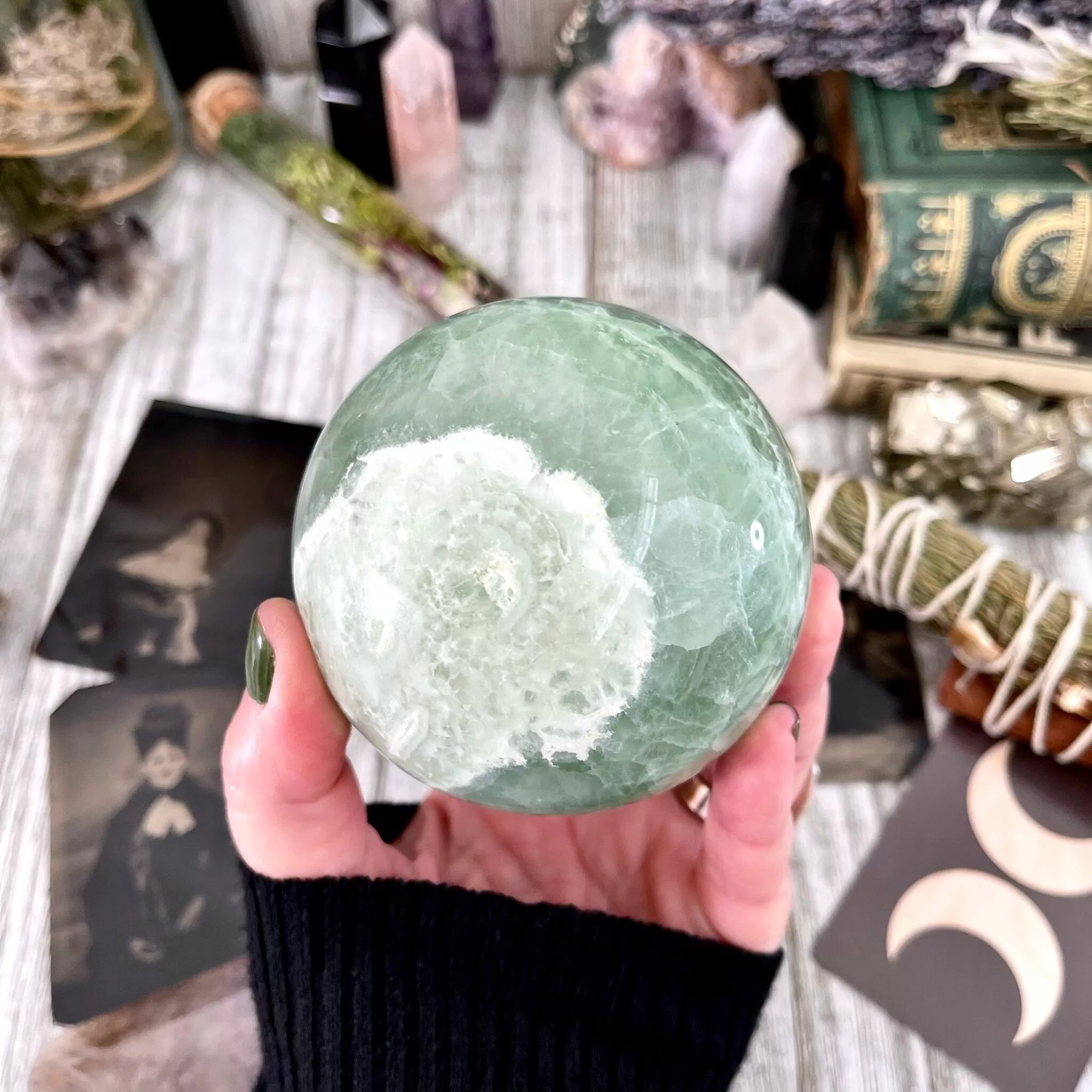 Large Green Fluorite Crystal Ball / FoxlarkCrystals