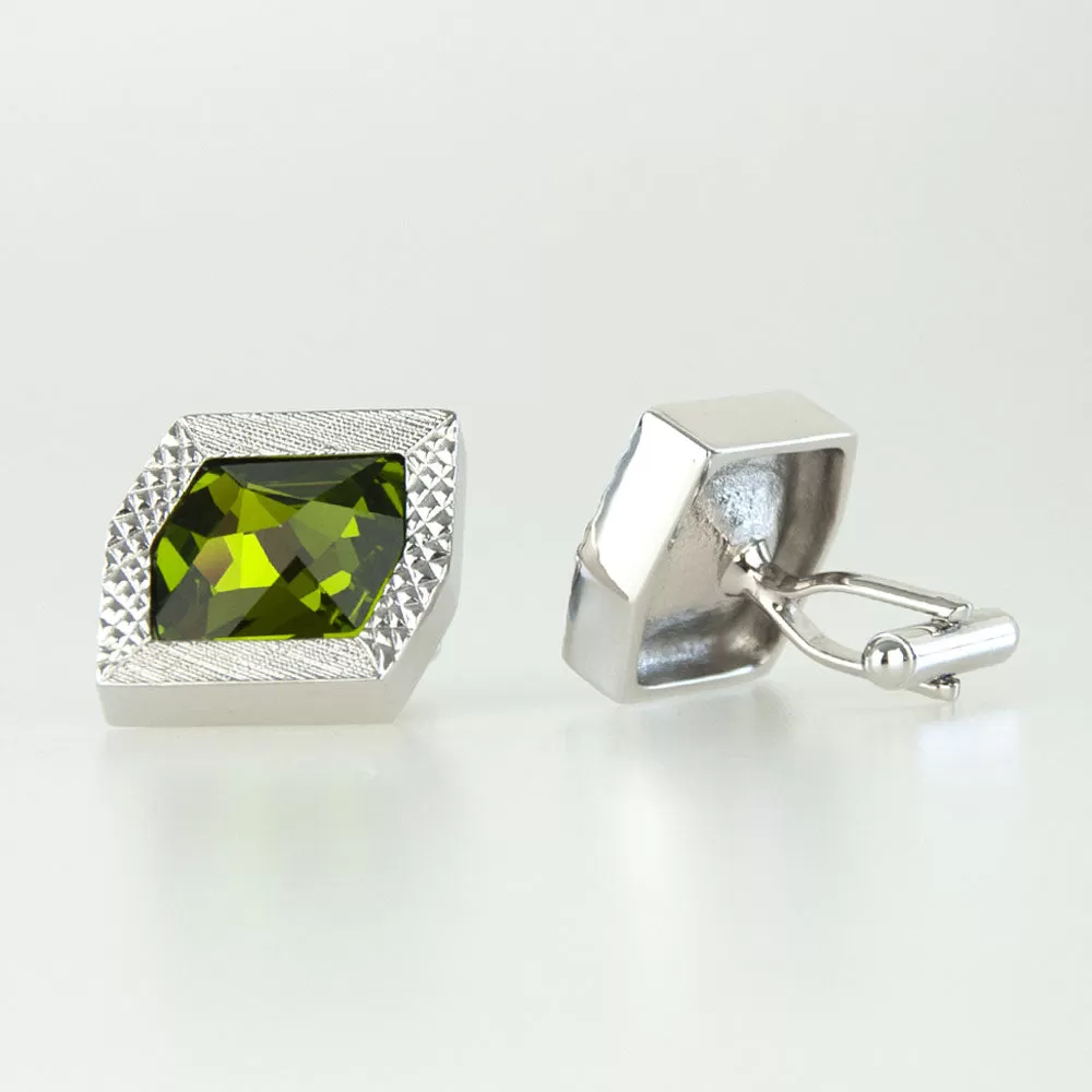 Large Hex Green Crystal Cufflinks