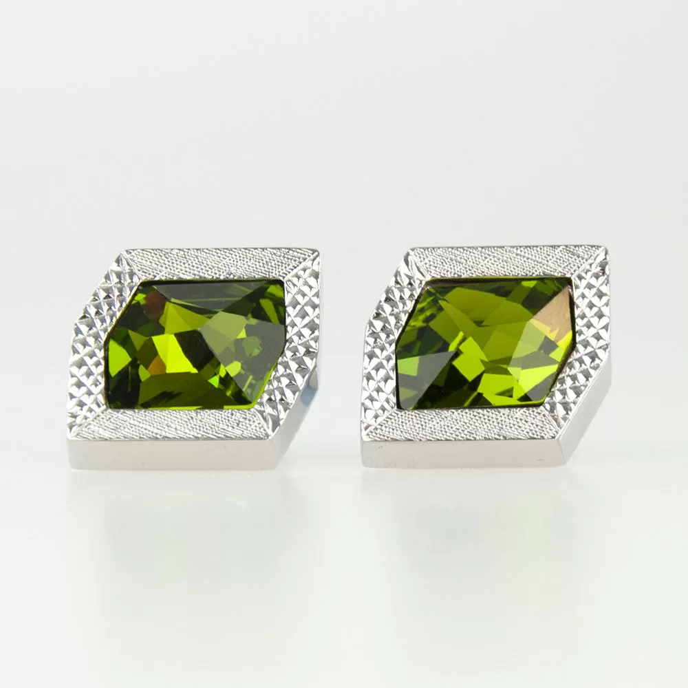 Large Hex Green Crystal Cufflinks