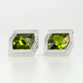 Large Hex Green Crystal Cufflinks