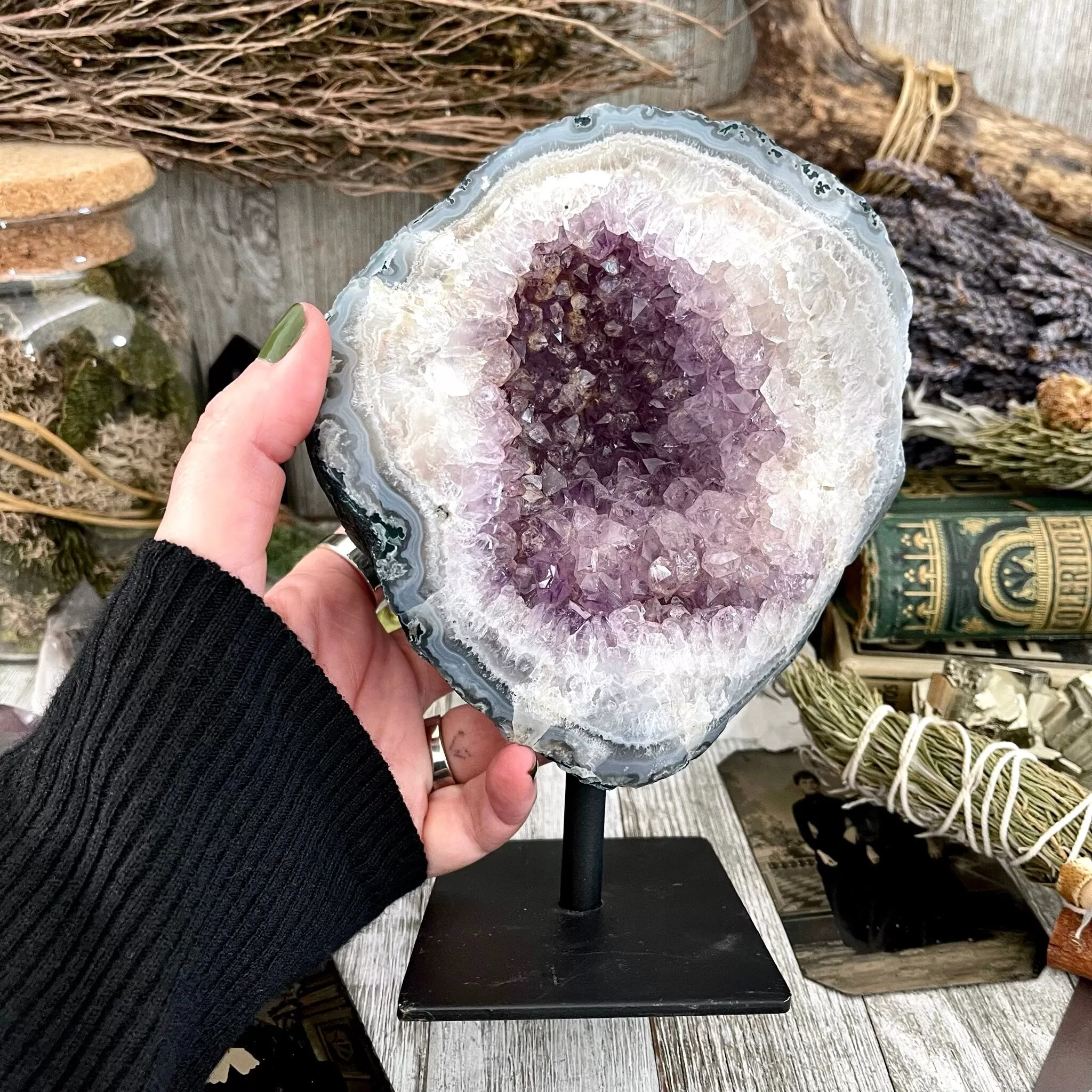 Large Purple Amethyst Crystal Druzy Geode With Stand / FoxlarkCrystals