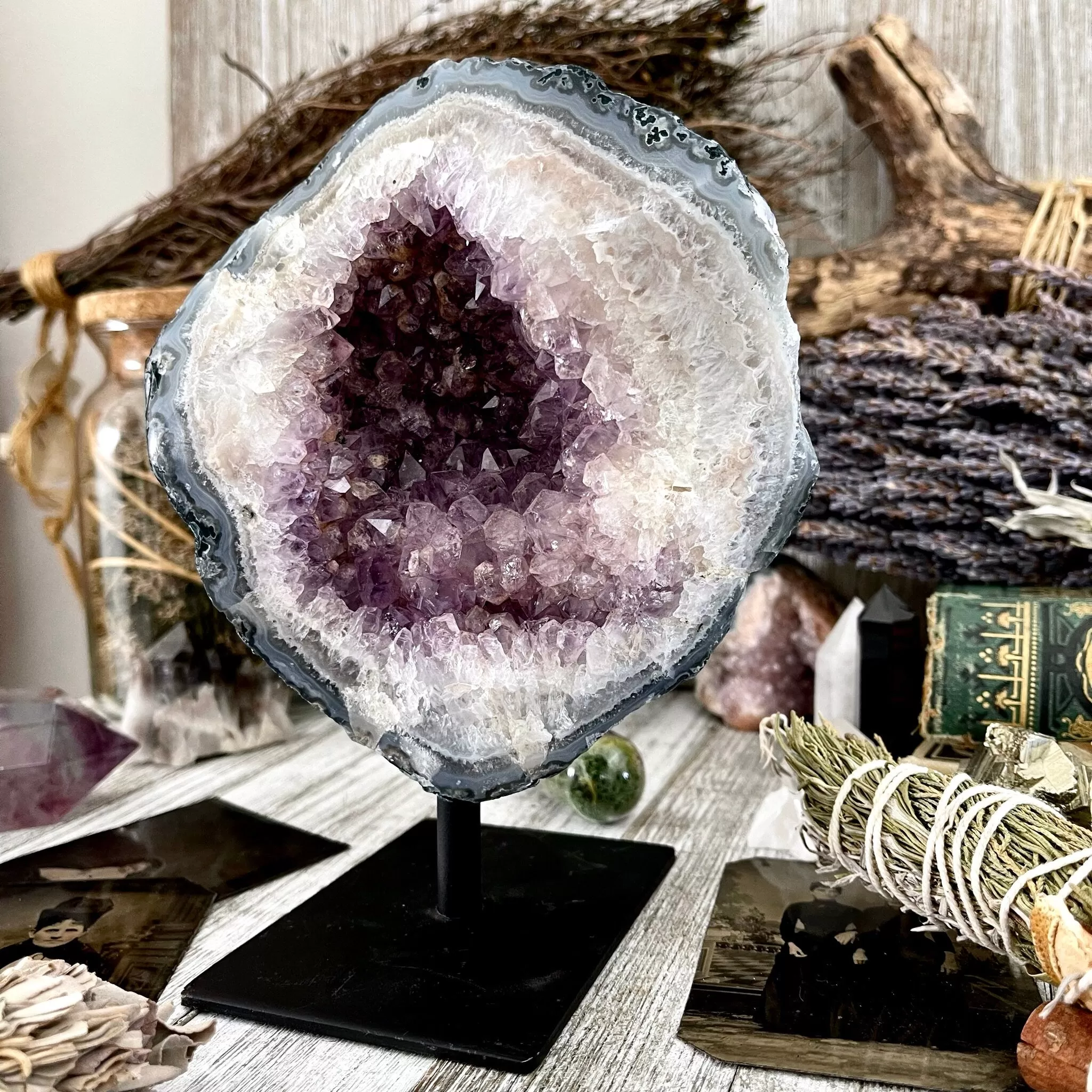 Large Purple Amethyst Crystal Druzy Geode With Stand / FoxlarkCrystals