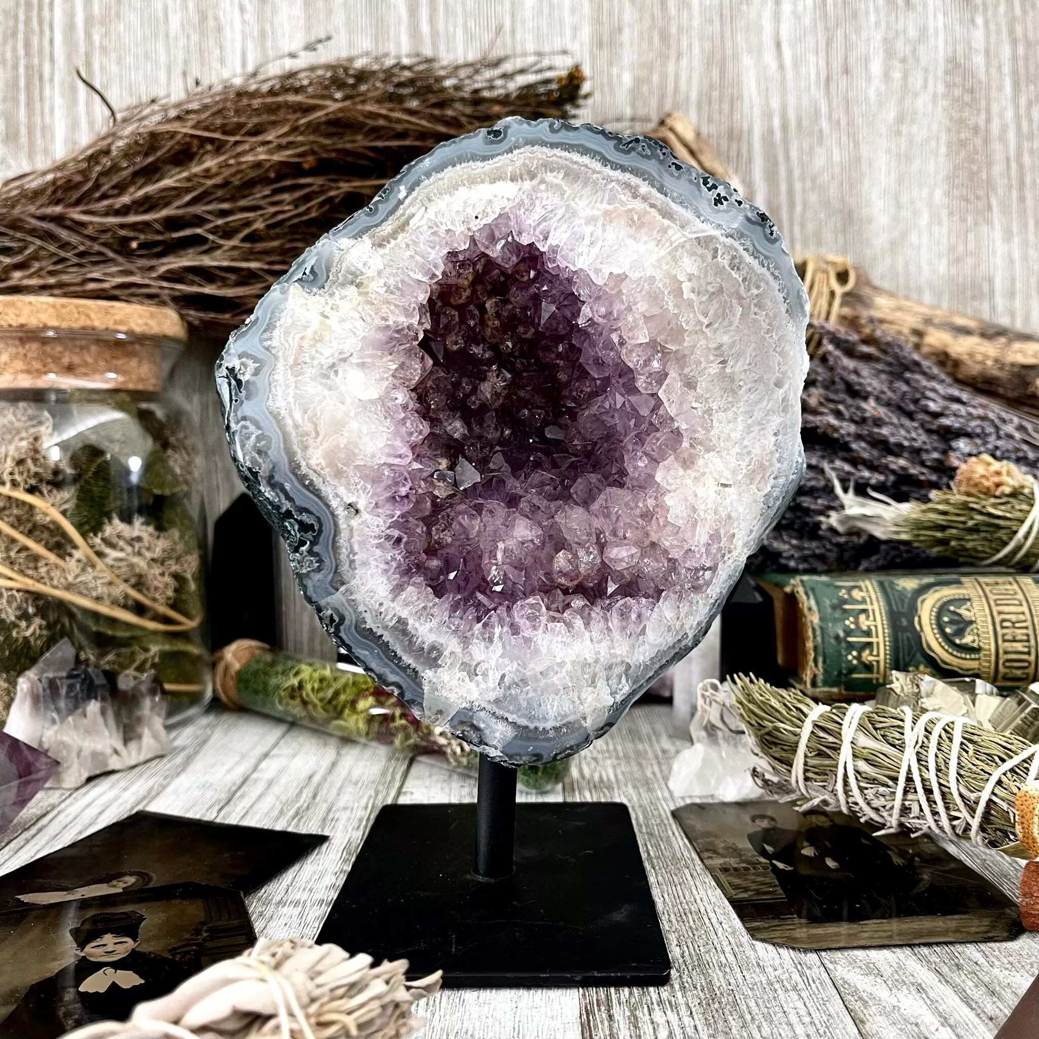 Large Purple Amethyst Crystal Druzy Geode With Stand / FoxlarkCrystals