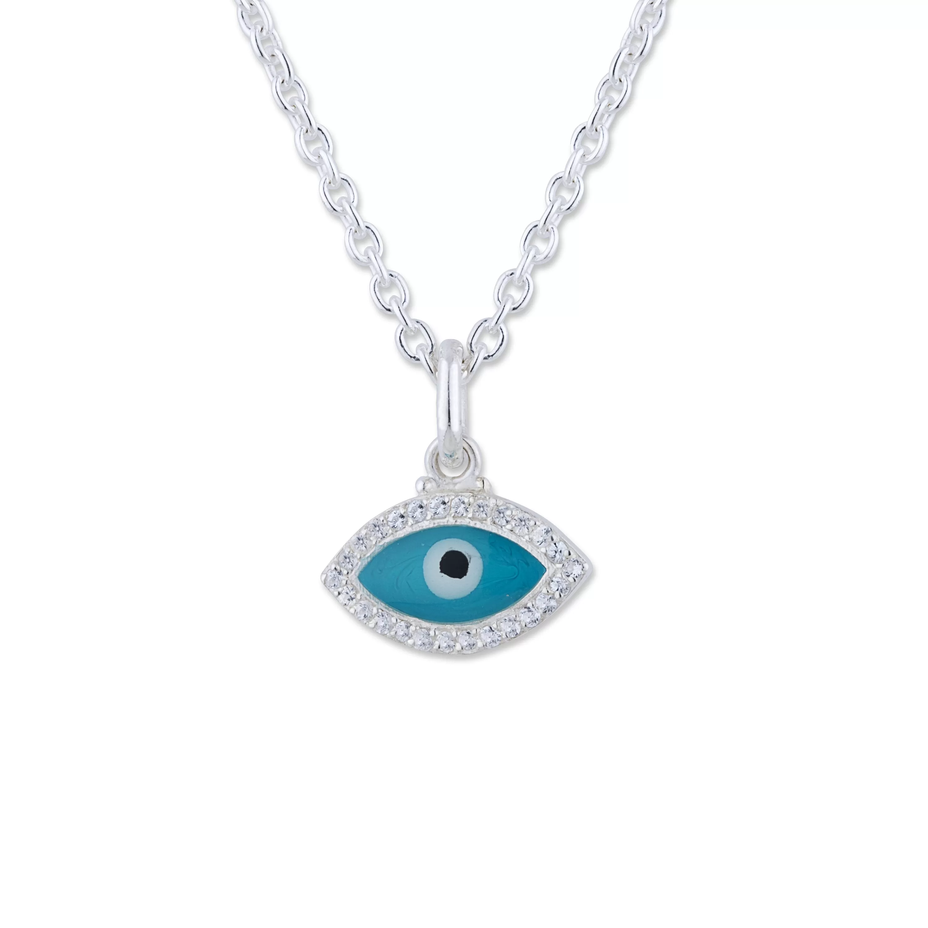 Lika Behar Evil Eye Necklace Turquoise Enamel Sterling Silver White Sapphires