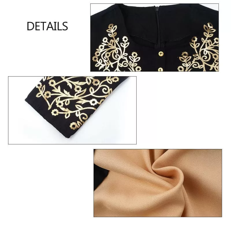 Long Black Dubai Abaya with Gold Stamping Print and Mauve Hijab