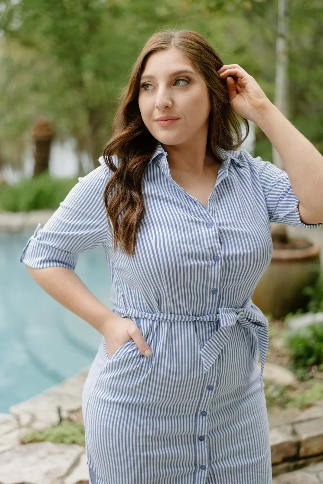 Lulu B Blue Striped Shirt Dress