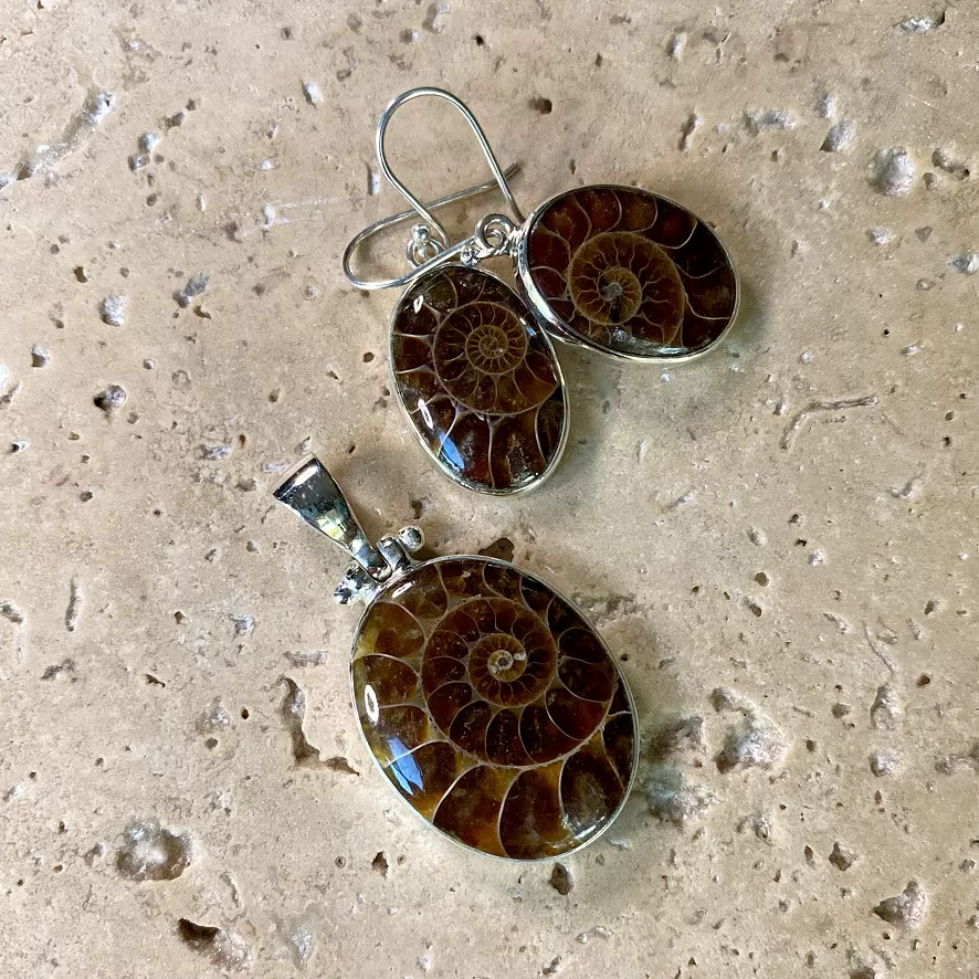 Madagascar Ammolite Pendant & Earring Set - Grace