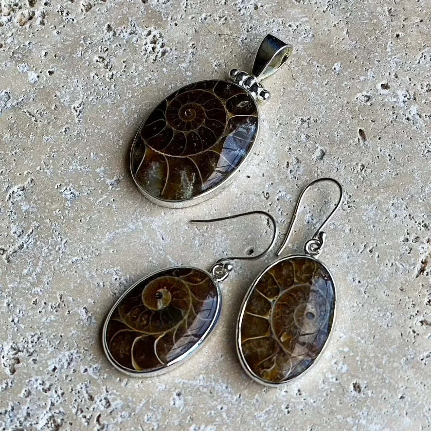 Madagascar Ammolite Pendant & Earring Set - Grace