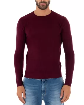 Maglioncino Uomo Casual Maglia Girocollo Tinta Unita Basic Prugna GIOSAL-M2504A