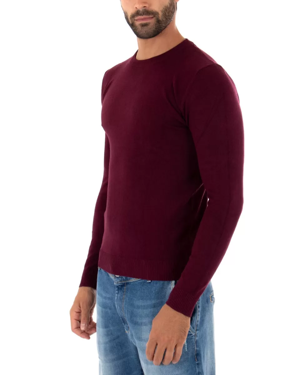 Maglioncino Uomo Casual Maglia Girocollo Tinta Unita Basic Prugna GIOSAL-M2504A