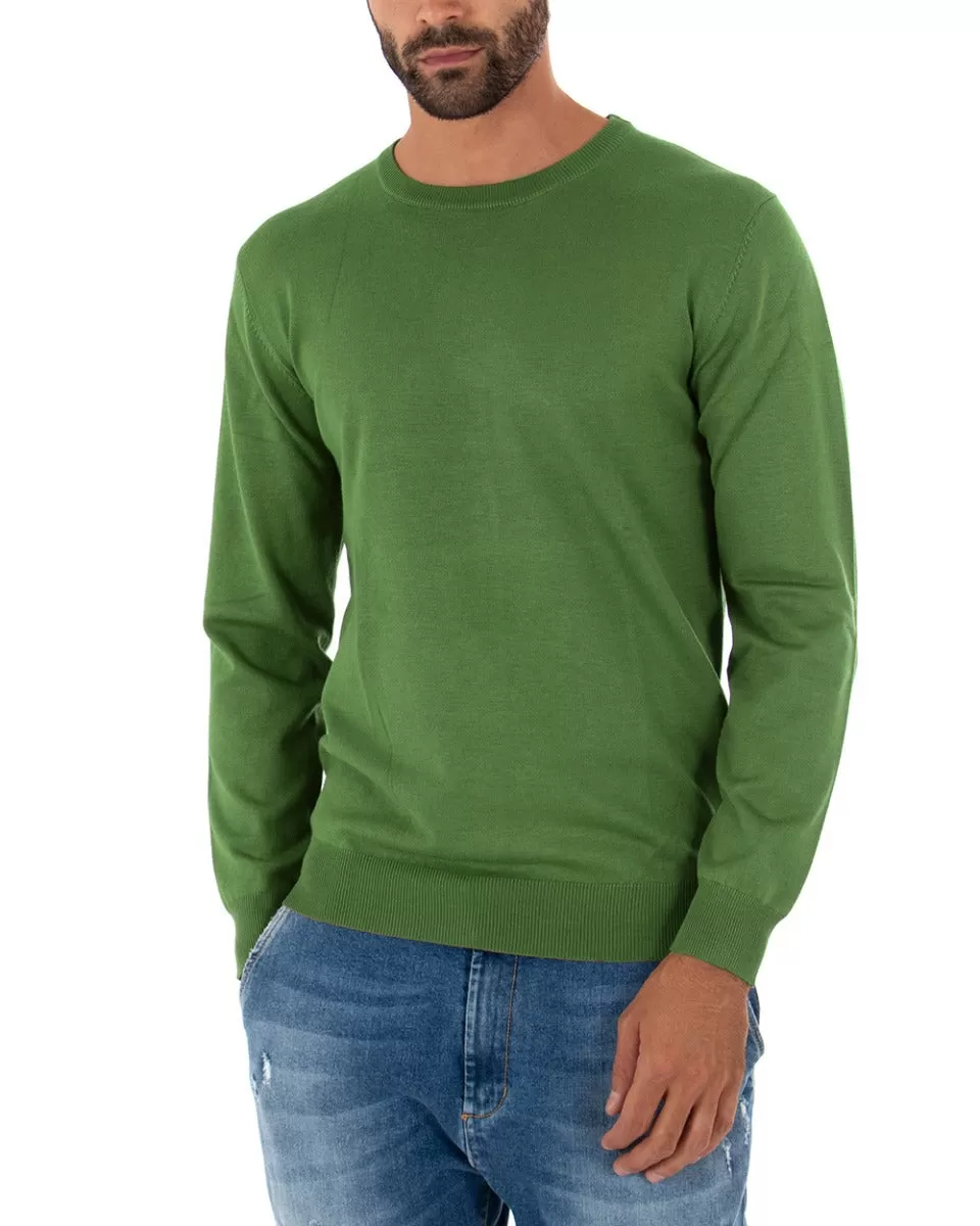 Maglioncino Uomo Casual Maglia Girocollo Tinta Unita Basic Verde Oliva GIOSAL-M2495A