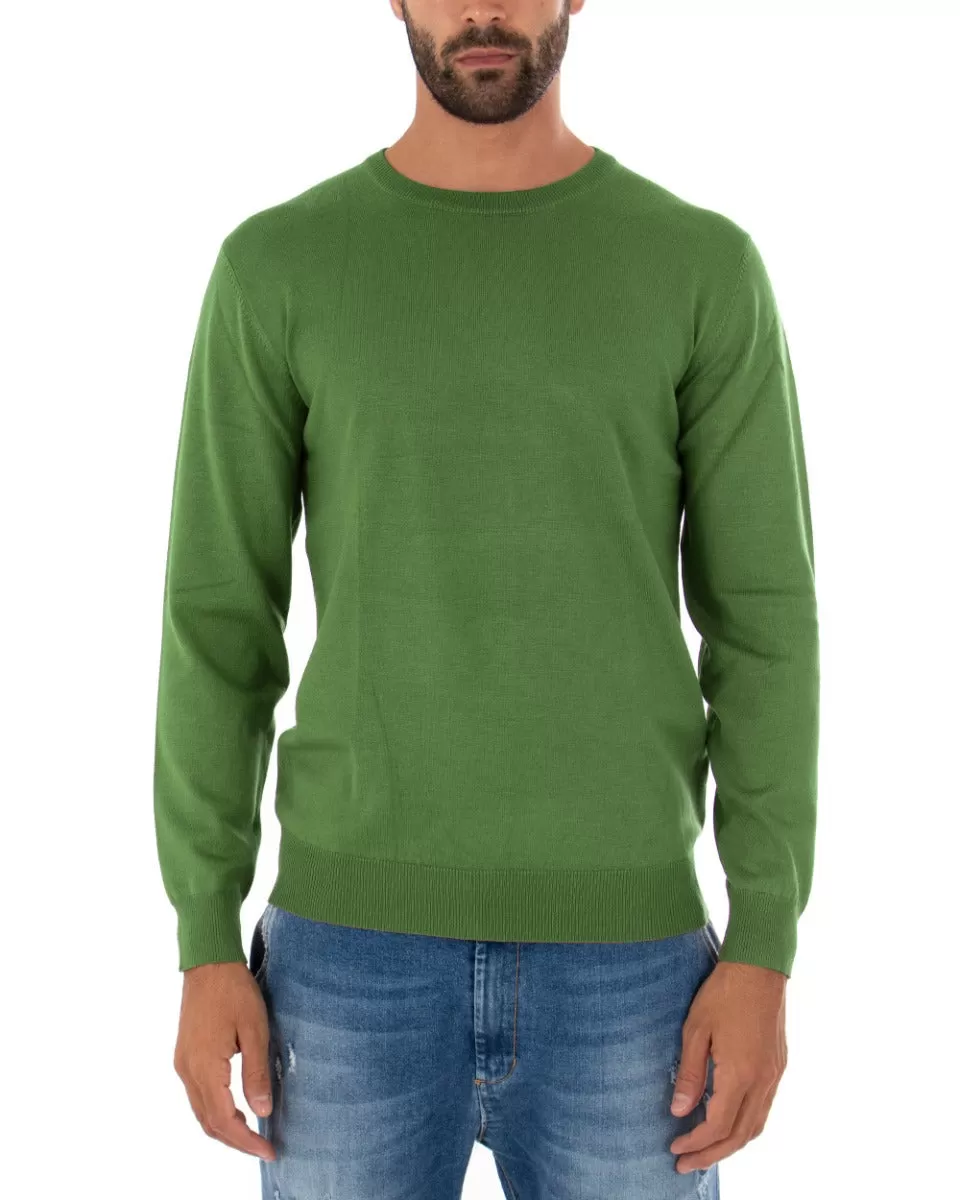 Maglioncino Uomo Casual Maglia Girocollo Tinta Unita Basic Verde Oliva GIOSAL-M2495A