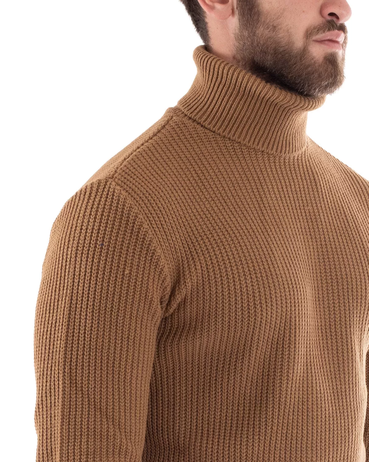 Maglioncino Uomo Collo Alto Tinta Unita Camel Maglia Inglese Dolcevita Basic GIOSAL-M2358A