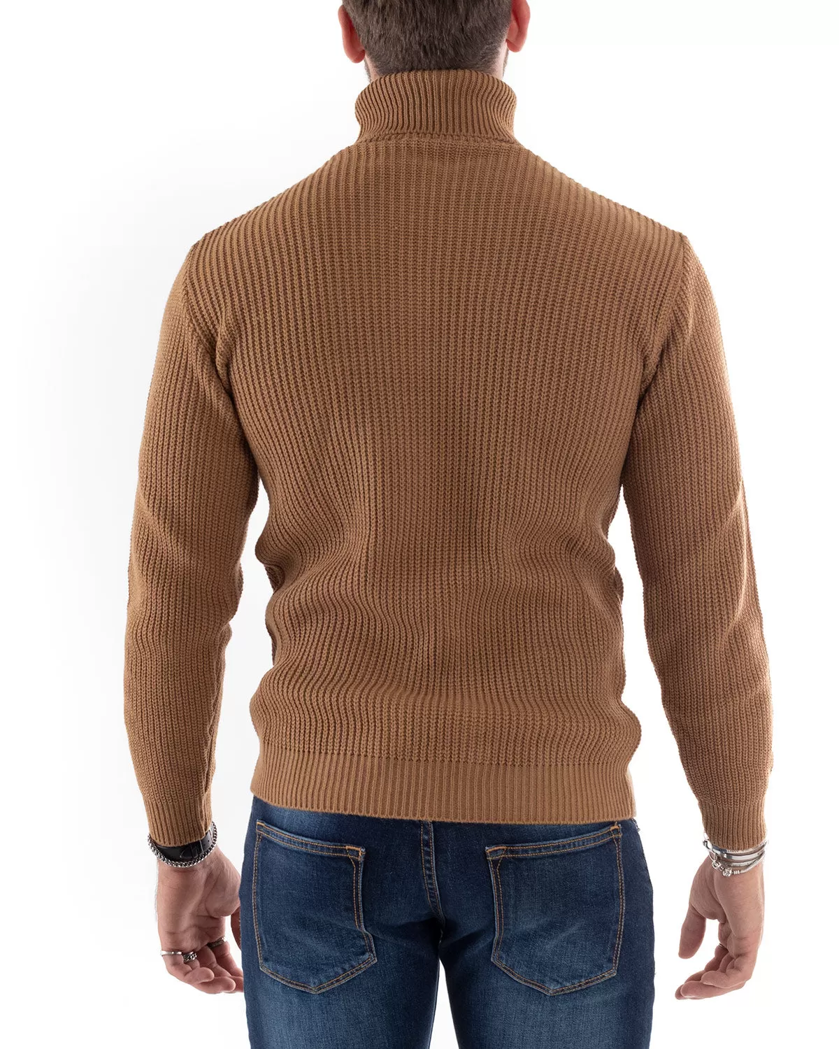 Maglioncino Uomo Collo Alto Tinta Unita Camel Maglia Inglese Dolcevita Basic GIOSAL-M2358A