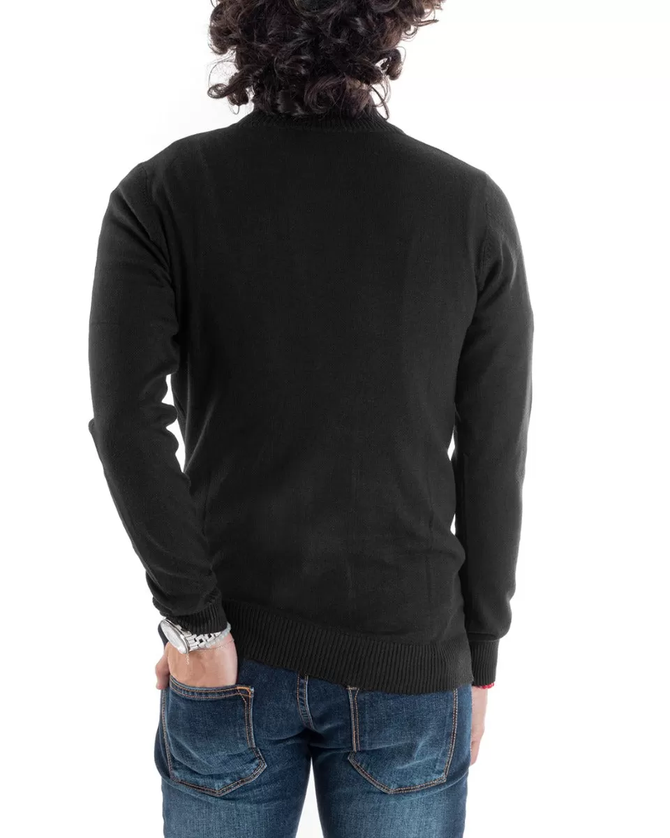 Maglioncino Uomo Maglia Basic Pullover Mezza Zip Tinta Unita Nero GIOSAL-M2621A