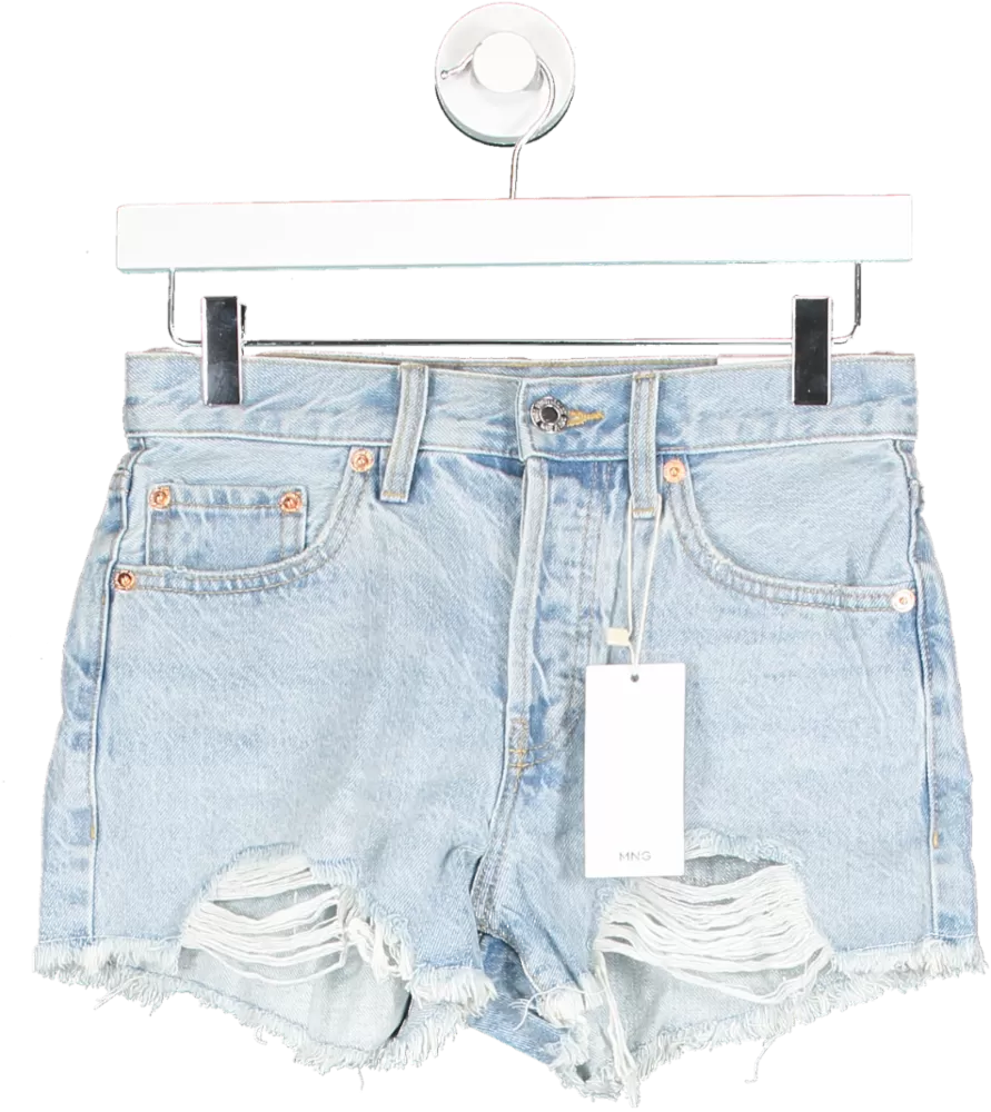 MANGO light Wash Blue Distressed Denim Shorts BNWT UK 4