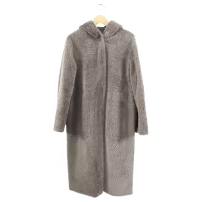 Manzoni 24 Taupe Shearling and Brown Houndstooth Reversible Hooded Coat - IT40 / USA S