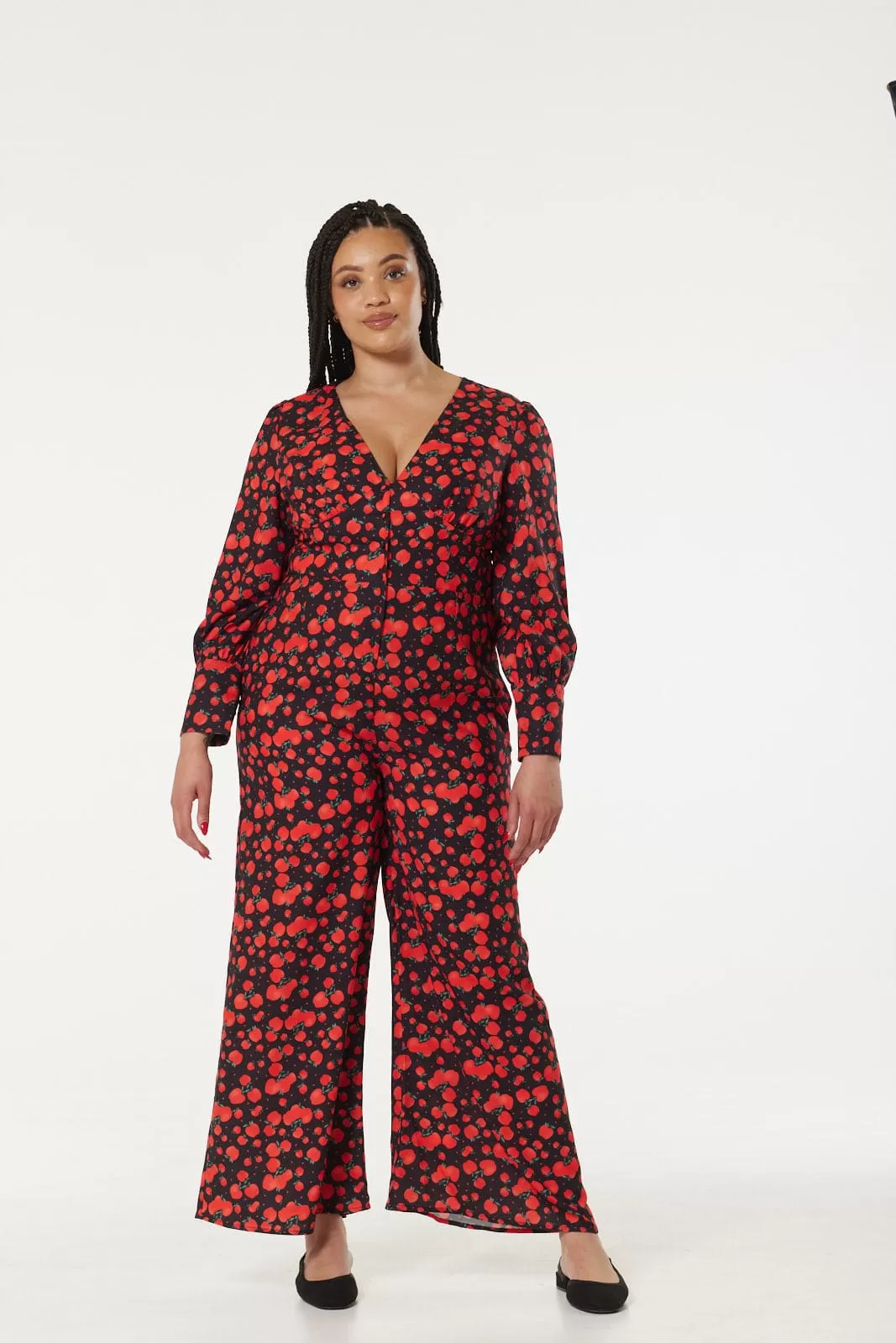 Marina V Neck Full Sleeves Apple Wide Leg Jumpsuit