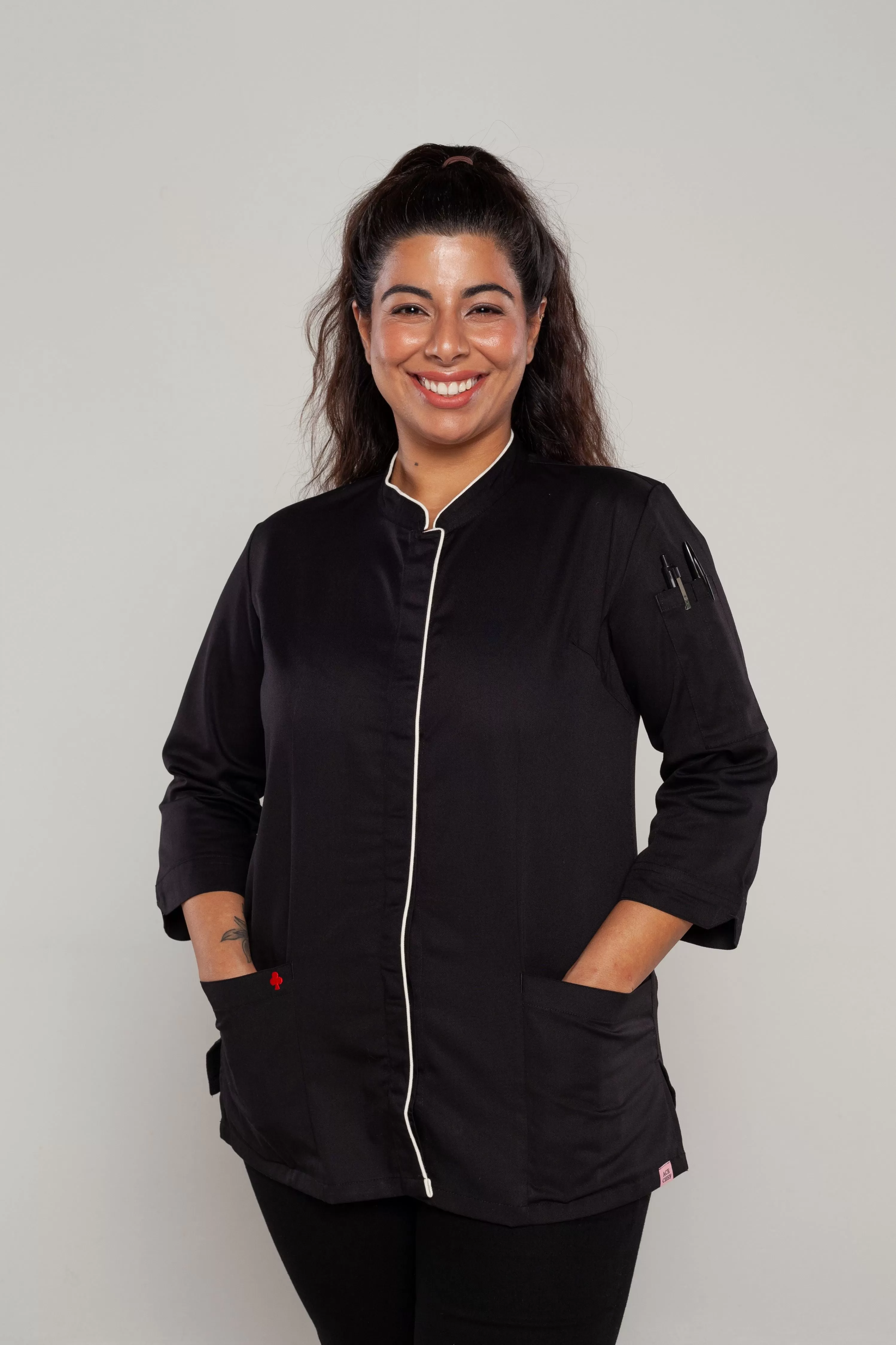 Mel 3/4 sleeves Black women's chef jacket