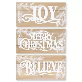 Merry Christmas Wood Slat Christmas Sign with Enamel Cutout