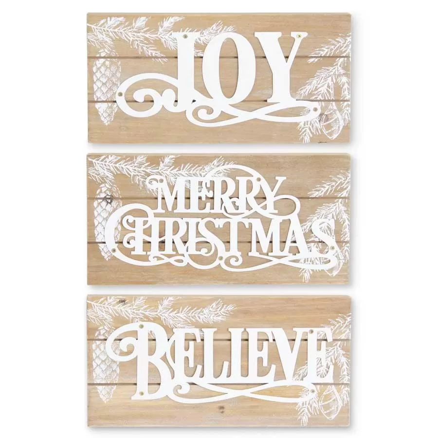 Merry Christmas Wood Slat Christmas Sign with Enamel Cutout