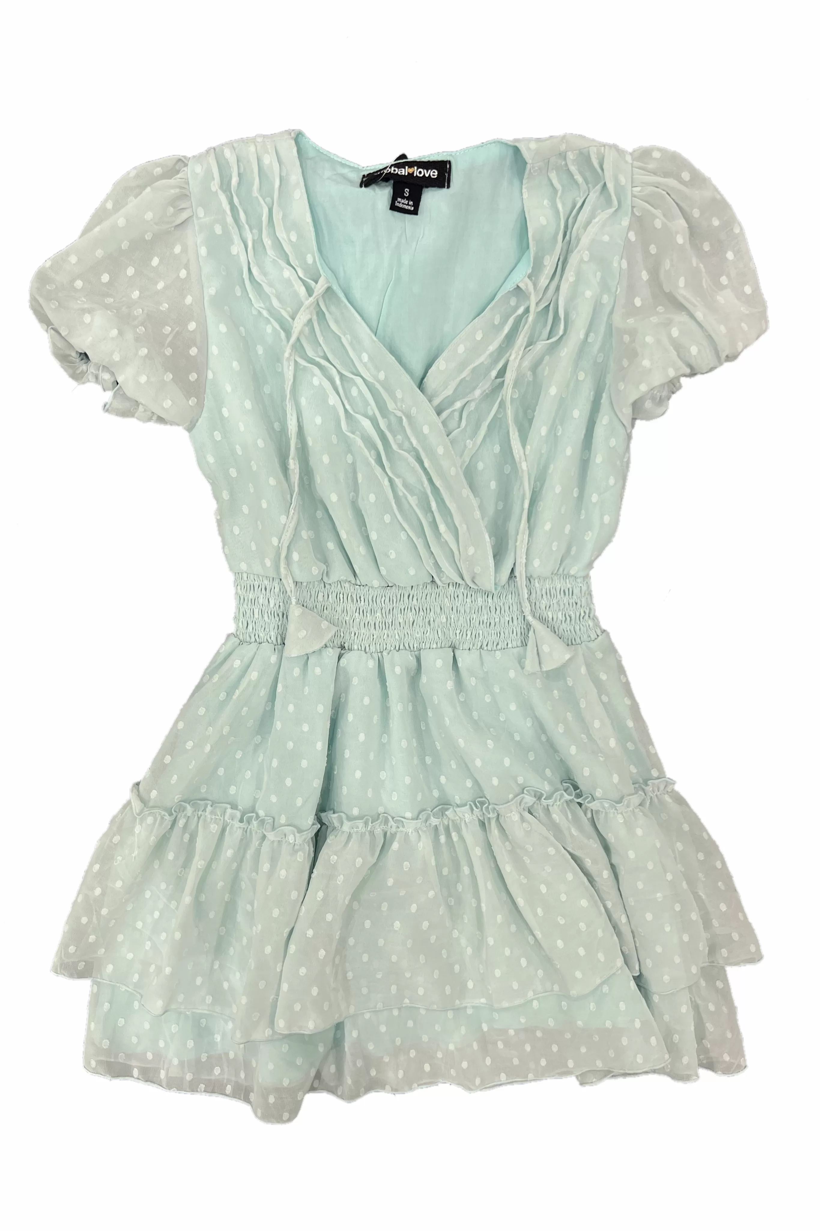 Mint Swiss Dot Puff Sleeve Surplice Dress