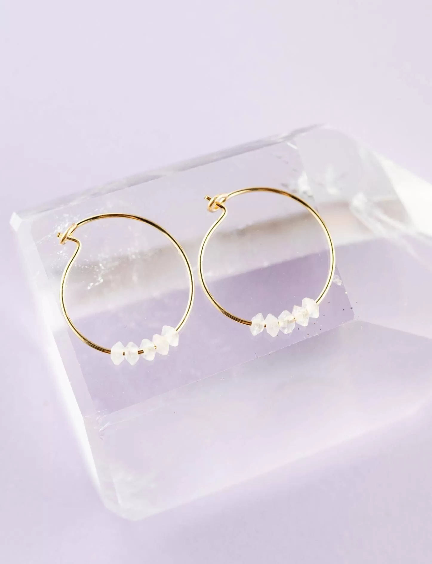 Moonstone Gold Hoop Earrings for Sisterhood