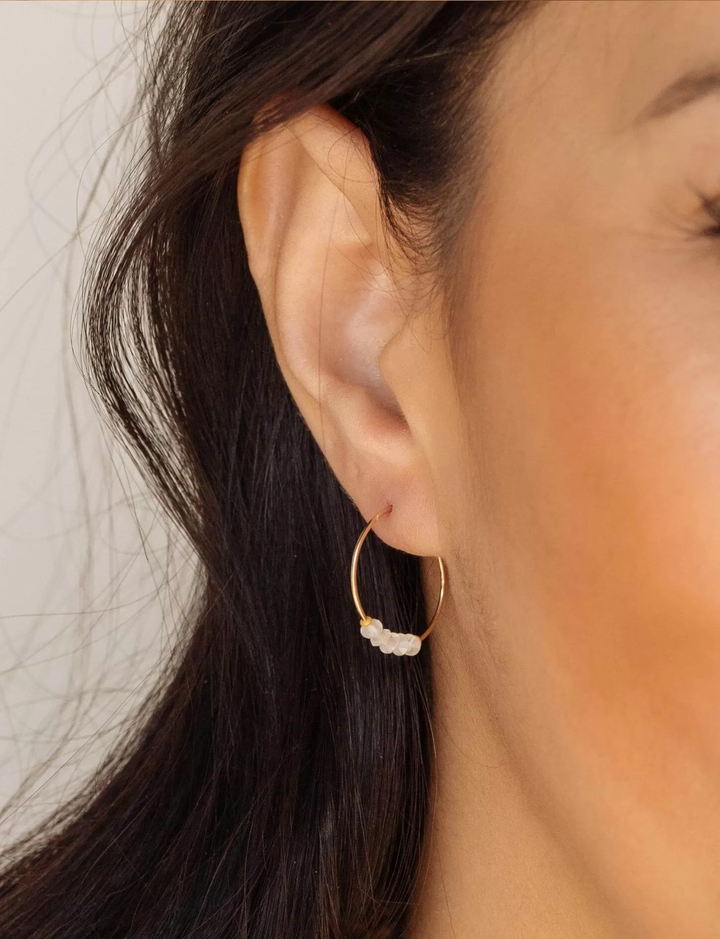 Moonstone Gold Hoop Earrings for Sisterhood