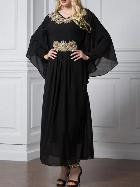 Morgana Plus Size Hijab Muslim Jubah Abaya Evening Gold Embellishment Short Sleeve Maxi Dress