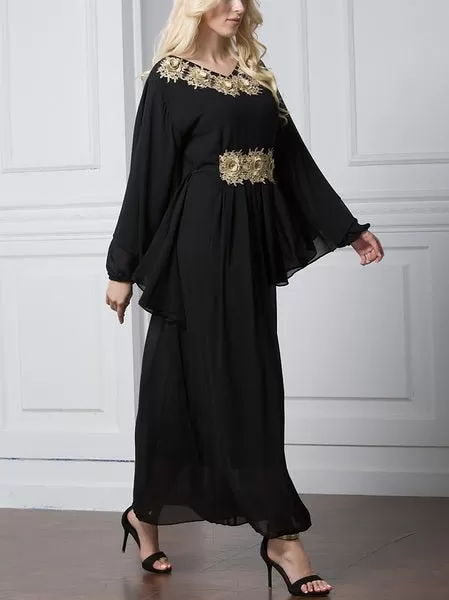 Morgana Plus Size Hijab Muslim Jubah Abaya Evening Gold Embellishment Short Sleeve Maxi Dress